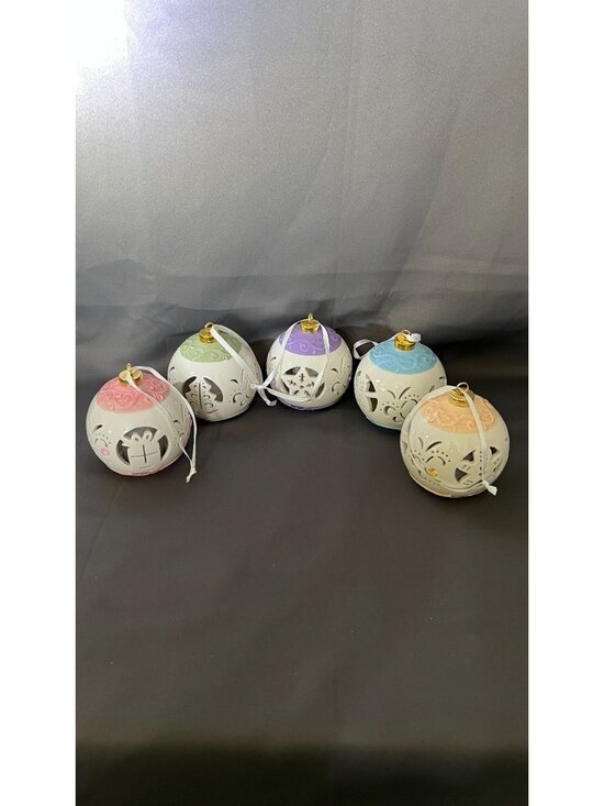 Other - Set Of 5 Colorful Ceramic Christmas Ball Ornaments Cut-Out Lights